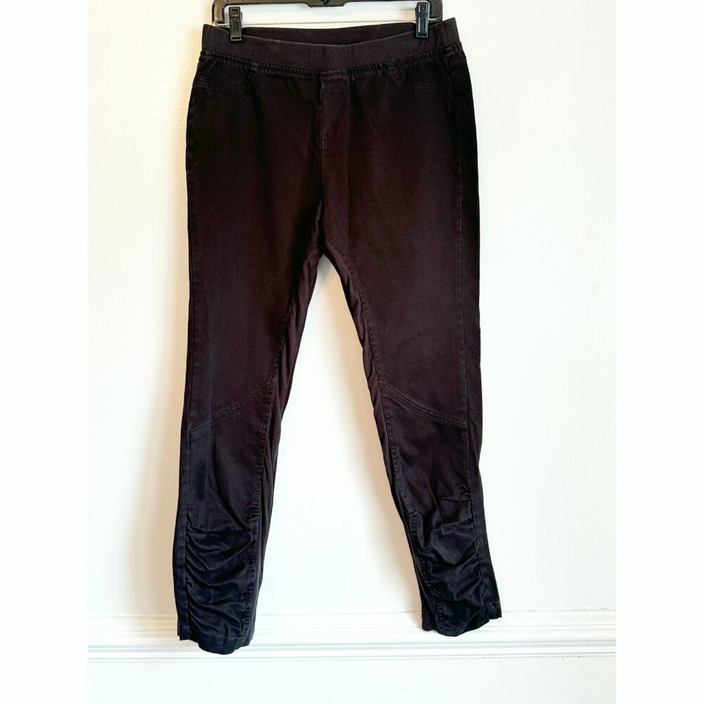 Soft Surroundings Jean Black Denim Pull On Skinny Moto Ruched Leg Stretch 30x29